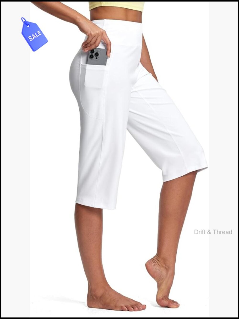 High Waist Capri Pants with Pockets Workout Yoga Pants Straight Leg
